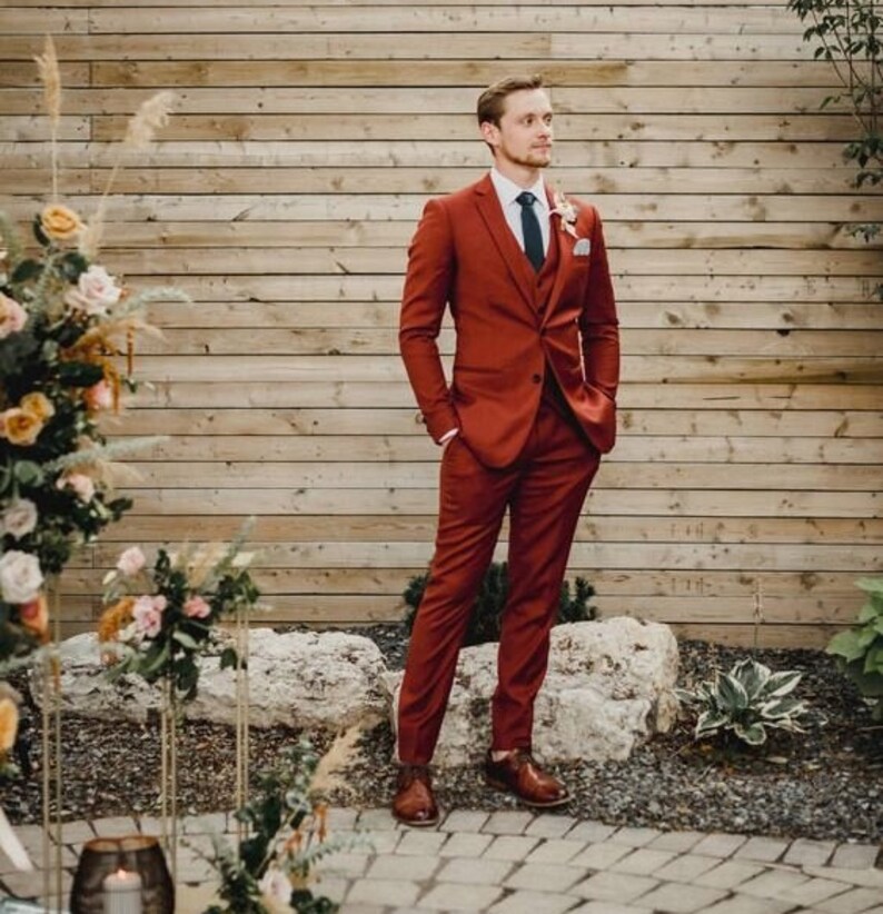 Suit Premium Three Piece Rust / Terracotta Mens Suit for Wedding