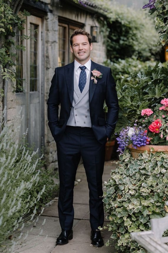Suit Elegant Three Piece Navy Blue Mens Suit for Wedding