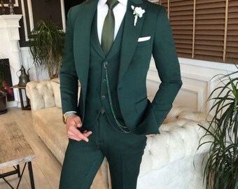 Men Suit Green 3 Piece Beach Wedding Suit Groom Wear Suit groomsmen Suit Men suit green dinner suit green formal suit wedding men suit