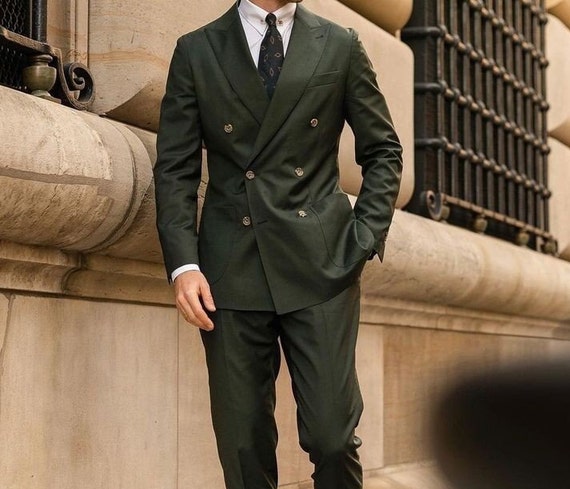 Suit for Men Classy Double Breast Two Piece Green Mens Suit for