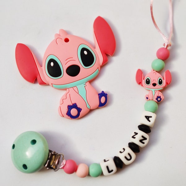 Stitch Collection (or individual): pacifier chain with name & teether