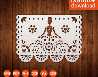 May include: A white, rectangular digital download with a cut-out design of a woman in a dress, surrounded by floral and decorative elements. The design includes the text "DIGITAL download" in an orange rectangle, and file type icons.