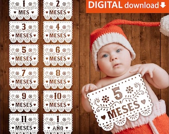 Spanish Baby Milestone Cards Papel Picado Template (Digital Download)