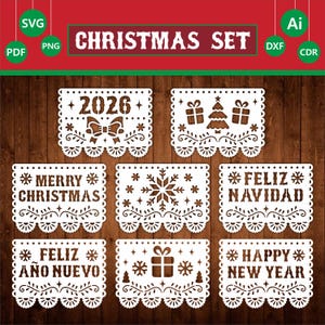 Christmas Papel Picado 2026 SVG Bundle: Mexican Fiesta Cut Files (Digital Download)