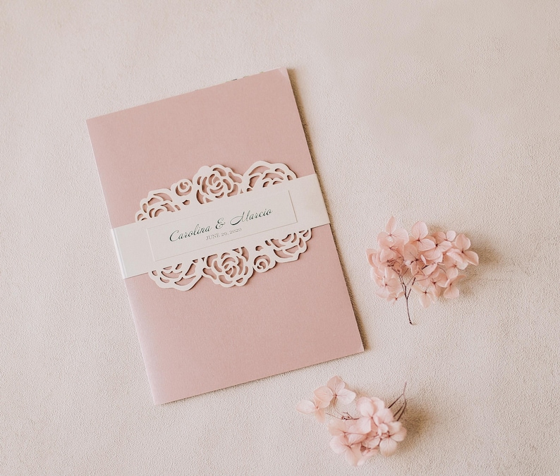 Roses Invitations Svg Belly Band Template Wedding Invitation, Flowers ...