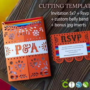 Svg Mexico wedding invitation template belly band with custom monogram Fiesta party invite cut file for Cricut lasercut Cameo svg dxf ai png