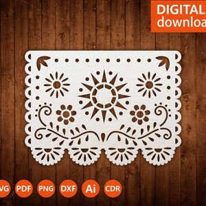 Svg Papel Picado Cricut, Mexican flag Sun template, Mexican Decor banner, Fiesta party file for papercut, lasercut, Cameo svg dxf ai png cdr