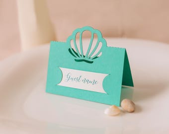 Plantilla de tarjeta de lugar de La Sirenita Svg, tarjetas de acompañante, decoración de cumpleaños de La Sirenita para Cricut, corte láser, corte de papel, Cameo (svg dxf ai cdr)
