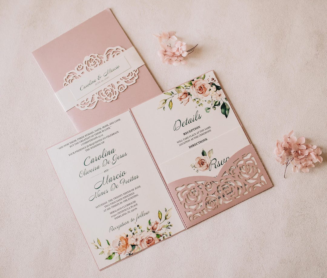 Roses Invitations Svg Belly Band Template Wedding Invitation, Flowers ...