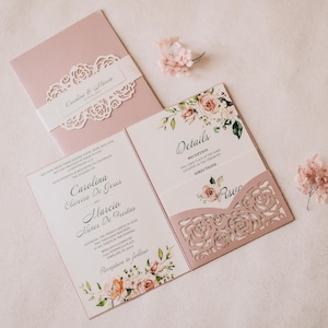 Roses invitations svg belly band template Wedding invitation, flowers Floral Cricut Invite 5x7, Laser Cut, papercut, Cameo (svg dxf ai cdr)