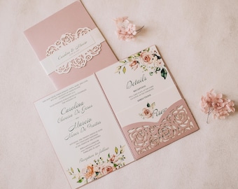 Roses invitations svg belly band template Wedding invitation, flowers Floral Cricut Invite 5x7, Laser Cut, papercut, Cameo (svg dxf ai cdr)