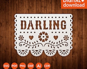 Papel Picado SVG: Plantilla de bandera mexicana "Darling" (Descarga digital)