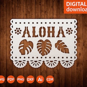 Svg Papel Picado Cricut, Mexican flag Aloha template, Mexican party, Fiesta Decor, file for papercut, lasercut, Cameo svg dxf ai png cdr