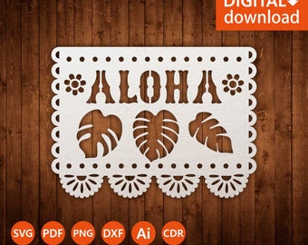 Plantilla SVG Aloha Papel Picado: Decoración de Fiesta Mexicana (Descarga Digital)