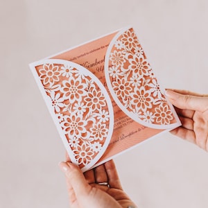 Flowers lace Invitation Svg template, flowers wedding Invitation 5x5 cut file for Cricut, lasercut, papercut, Cameo (svg dxf ai cdr)