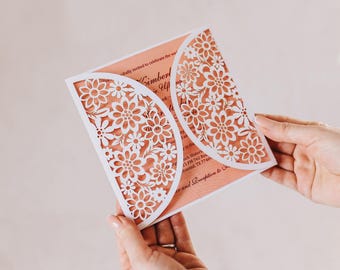 Flowers lace Invitation Svg template, flowers wedding Invitation 5x5 cut file for Cricut, lasercut, papercut, Cameo (svg dxf ai cdr)