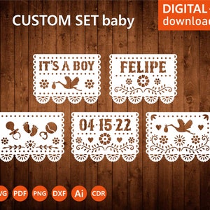 Custom Baby Shower Papel Picado SVG Set: Mexican Flags Template (Digital Download)