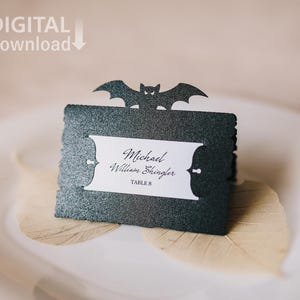 Szablon SVG Place Card Halloween, karta miejsca na Halloween Bat, plik karty miejsca na stół Cricut, cięcie laserowe, wycinanie papieru, Cameo (svg dxf ai cdr)
