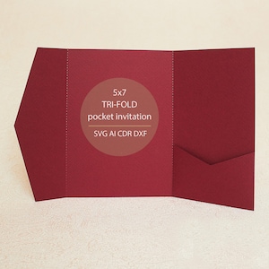 Modello di invito di nozze a tre ante tascabile SVG, invito tascabile 5x7, invito a cartella tascabile per Cricut, taglio laser, taglio di carta (svg dxf ai cdr)