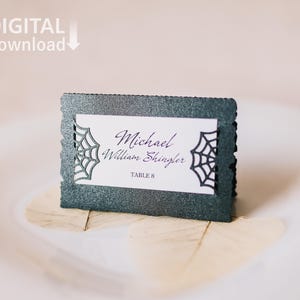 Modello di Halloween per segnaposto SVG, segnaposto di Halloween con ragnatela, file di segnaposto con nome Cricut, taglio laser, ritaglio di carta, Cameo (svg dxf ai cdr)