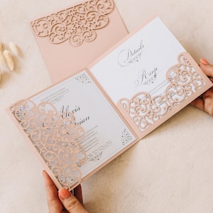 Modèle d'invitation de poche de mariage, carré d'invitation de Quinceanera 6 x 6 lux dentelle inviter pour Cricut, lasercut, papercut, camée (svg dxf ai cdr)