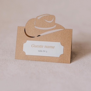 Modèle de carte de lieu Svg rodéo cowboy hat, chapeau de cow-girl, décoration d'anniversaire fête western pour Cricut, camée découpé au laser papercut (svg dxf ai cdr)