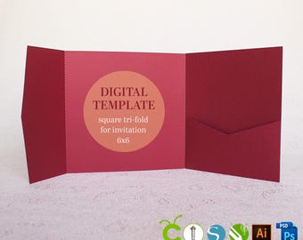 6x6 Pocket Square Invitation Template: Tri-Fold SVG DXF CDR (Digital Download)