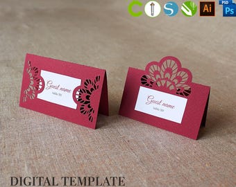 Svg place card template, wedding escort cards, table name card, seating card, cut file for Cricut, papercut, lasercut Cameo svg dxf ai cdr