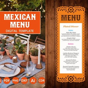 Mexican Menu Template: Papel Picado Fiesta Decor (SVG, PNG, PDF)
