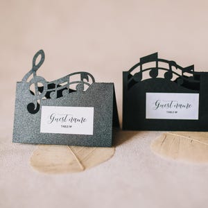 Plantilla de tarjeta de lugar musical en formato SVG, tarjetas de mesa con nombre y notas, plantilla de decoración para fiesta musical para Cricut, corte de papel, corte láser, Cameo (svg dxf ai eps cdr)