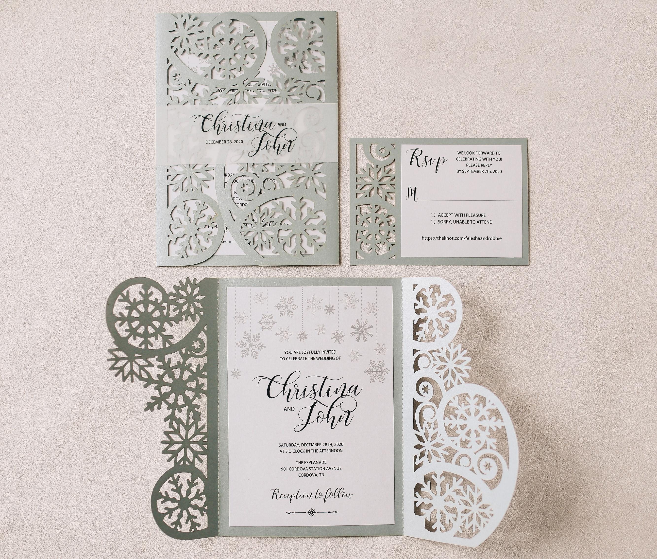 Winter Wedding SET Svg Templates: Snow Invitations, Box, Table Decor ...