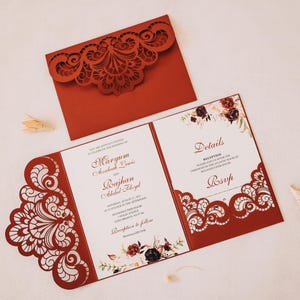 Wedding invitation template tri fold, Lace pocket inviation, Wedding Invitation files for Cricut, Laser Cut, papercut, Cameo svg dxf ai cdr