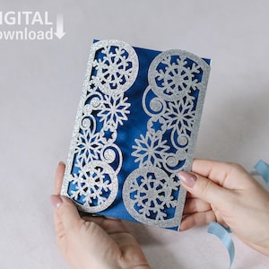 Snowflake Wedding Invitation SVG Template: Gate Fold Cut File (Digital Download)