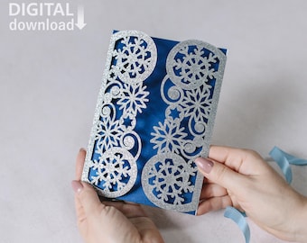 Schneeflocke Hochzeitseinladung SVG-Vorlage: Klappkarte Schnittdatei (Digitaler Download)