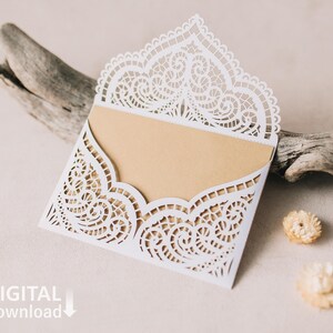 Plantilla svg de sobre rústico de encaje de 5 x 7, sobre de encaje para boda rústica Cricut, corte láser, corte de papel, Cameo (svg dxf ai eps)
