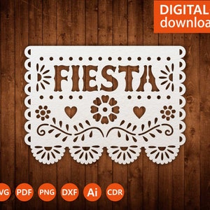 Svg Papel Picado Cricut, Mexican Fiesta template, Mexican Decor, Fiesta party, file for papercut lasercut, Cameo svg dxf ai png cdr