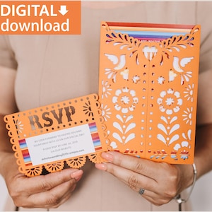 Fiesta Papel Picado Invitation Template: 3-Fold Pocket (Digital Download)
