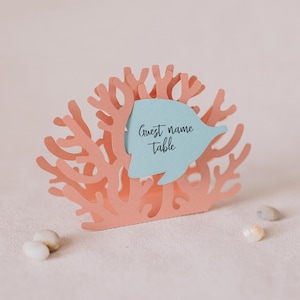 Plantilla de tarjeta de lugar de coral Svg, tarjeta de lugar de fiesta en la playa SVG, tarjeta de nombre de mesa, archivo de corte marino para Cricut, corte láser, corte de papel, Cameo SVG, DXF, AI, CDR