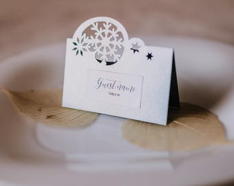 Laser geschnitten Schneeflocken Tischkarte Vorlage, Winter Hochzeit Tischkarte Datei, Weihnachtsdeko Schnittdatei für Cricut Papierschnitt Cameo svg dxf ai cdr