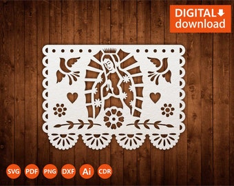 Papel Picado Lady of Guadalupe Template: Virgin Mary SVG DXF (Digital Download)