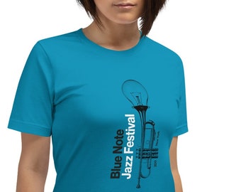 Jazz T-shirt | Blue Note Jazz Festival | New York Jazz | DTG Print | Contemporary | 100% Cotton | Unisex | Aqua Blue