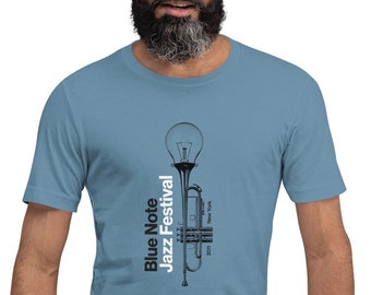 Jazz T-shirt | Blue Note Jazz Festival | New York Jazz | DTG Print | Contemporary | 100% Cotton | Unisex | Steel Blue