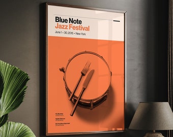 Blue Note Jazz Festival | Jazz Poster | New York Jazz | Art Print | Contemporary Wall Art Decor | Orange | Home Decor