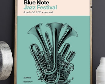 Blue Note Jazz Festival | Jazz Poster | New York Jazz | Trumpet engine | Wall Art Print Decor | Home Decor
