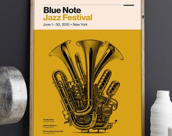 Blue Note Jazz Festival | Jazz Poster | New York Jazz | Trumpet engine | Wall Art Print Decor | Home Decor