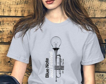 Jazz T-shirt | Blue Note Jazz Festival | New York Jazz | DTG Print | Contemporary | 100% Cotton | Unisex | Light Blue