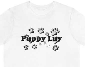 Puppy Luv with Paw Prints, Unisex Jersey Short Sleeve Tee