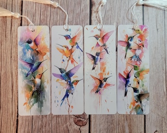 Beautiful watercolor Hummingbird bookmarks- Handmade and Unique, Hummingbird bookmarks- Metal with tassel