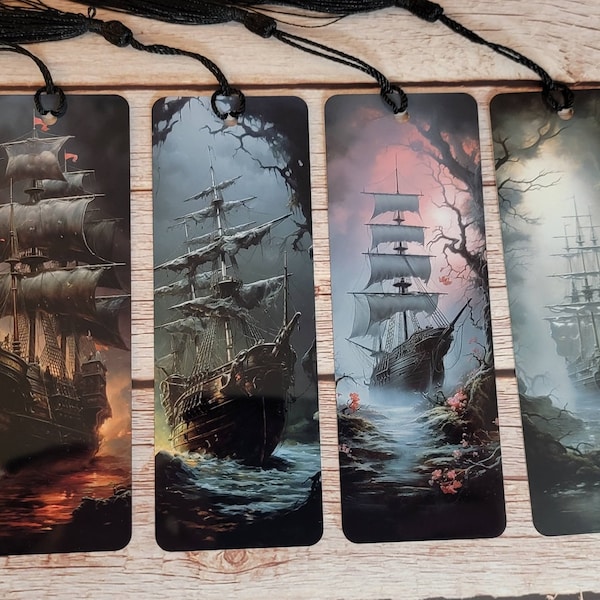 Ghost Pirate Ship Metal Bookmarks for pirate lovers- Handmade and Unique, pirate fantasy bookmark pack set of 4