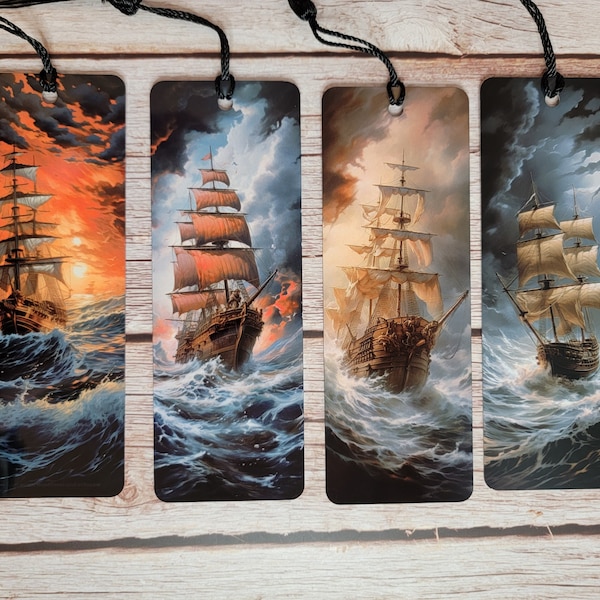 Pirate Ship Metal Bookmarks for pirate lovers- Handmade and Unique, pirate fantasy bookmark pack set of 4